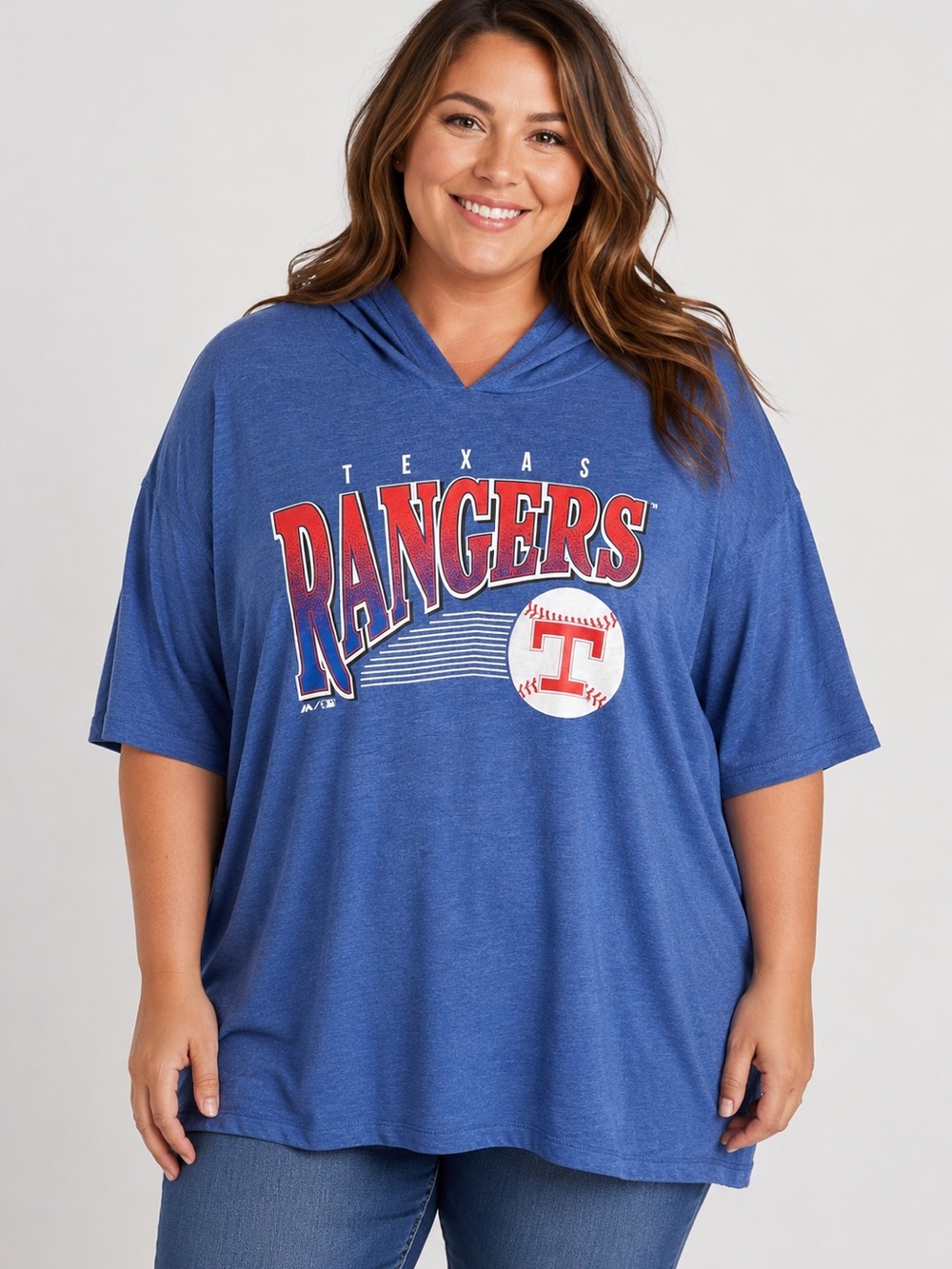 Majestic Texas Rangers Blue Hooded Tee with Red Logo